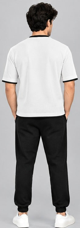 Men’s Thermal Waffle Knit Half-Zip Track Suit – White & Black