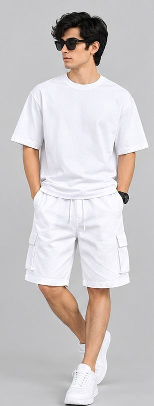 Men’s Jersey T-Shirt & Cargo Shorts 2-Piece Set – Casual Summer Outfit
