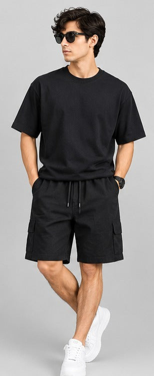 Men’s Jersey T-Shirt & Cargo Shorts 2-Piece Set – Casual Summer Outfit